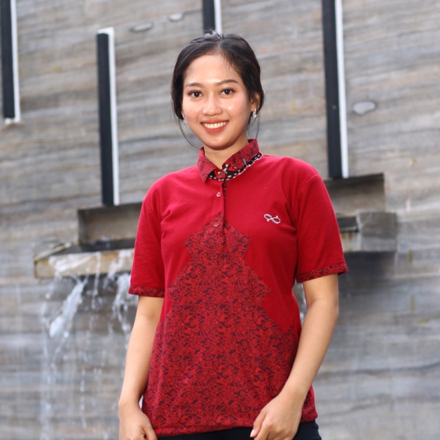 Loyal Kaos Polo Batik Maroon Modern Wanita M L XL XXL