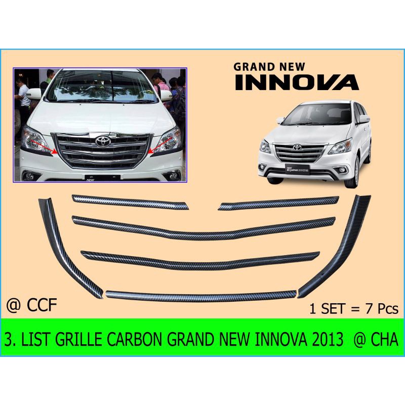 List lis grille GRILL TEMPEL depan bumper TOYOTA GRAND INNOVA INOVA 2012 2013 2014 2015 BARONG CHROME CROME CARBON