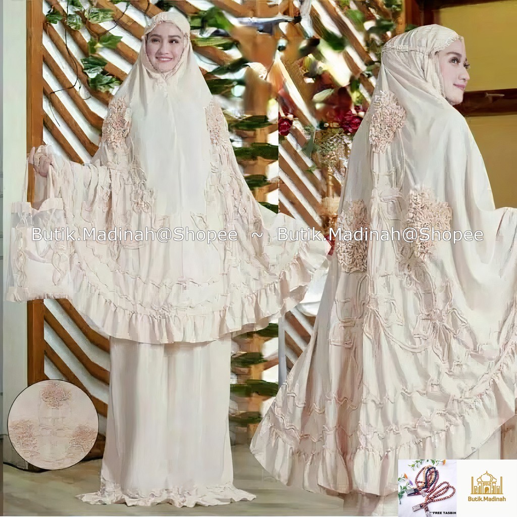 BUTIK.MADINAH MUKENA DEWASA GHAISANI ROSELLA MOTIF BUNGA TIMBUL