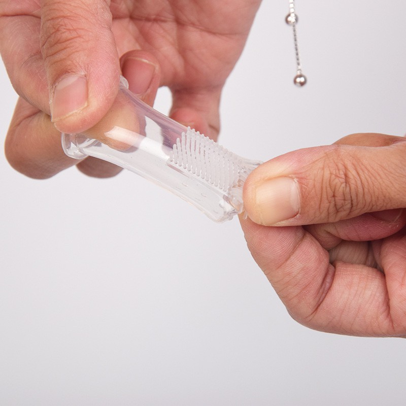 2 PCS SIKAT GIGI BAYI FINGER TOOTHBRUSH SIKAT MULUT LIDAH BAYI SILIKON WARNA PUTIH DAN BIRU