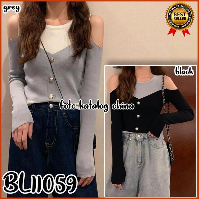 ¦224¹ Bl11059 Baju Atasan Blouse Wanita Rajut Import Off Shoulder ”