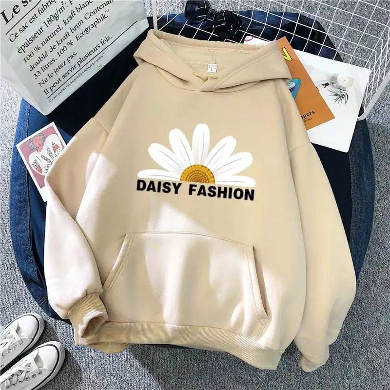 DAISY FASHION Sweater Hoodie Wanita Bahan Fleece-Cream