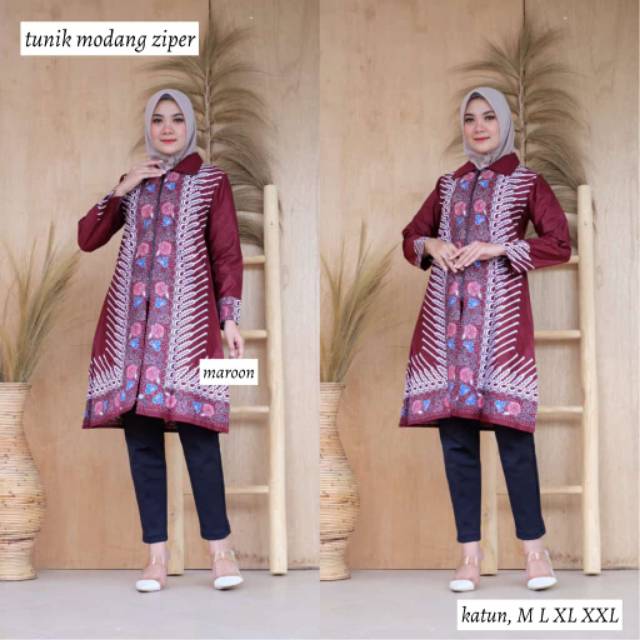 Tunik modang zipper batik modern kekinian