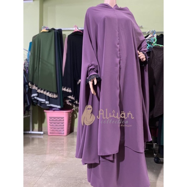 Satu set khimar lengan renda