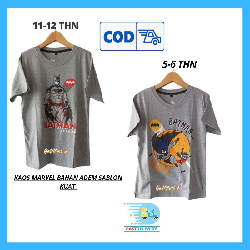 Kaos Anak Cowo Cowok Laki laki Pria Murah Branded Batman Original marvel 5-6 thn 11-12 thn