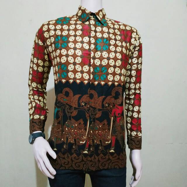 KEMEJA BATIK PRIA LENGAN PANJANG KAWUNG WAYANGAN sogan modern
