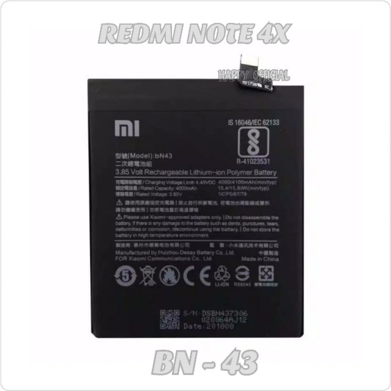 BATERAI BATRE ORIGINAL REDMI NOTE 4X ( BN - 43 )