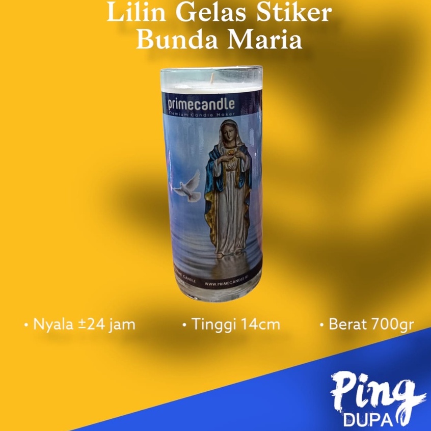 Lilin Gelas Kebaktian Gereja Gambar Bunda Maria Candle Rohani Glass Nyala 24 Jam