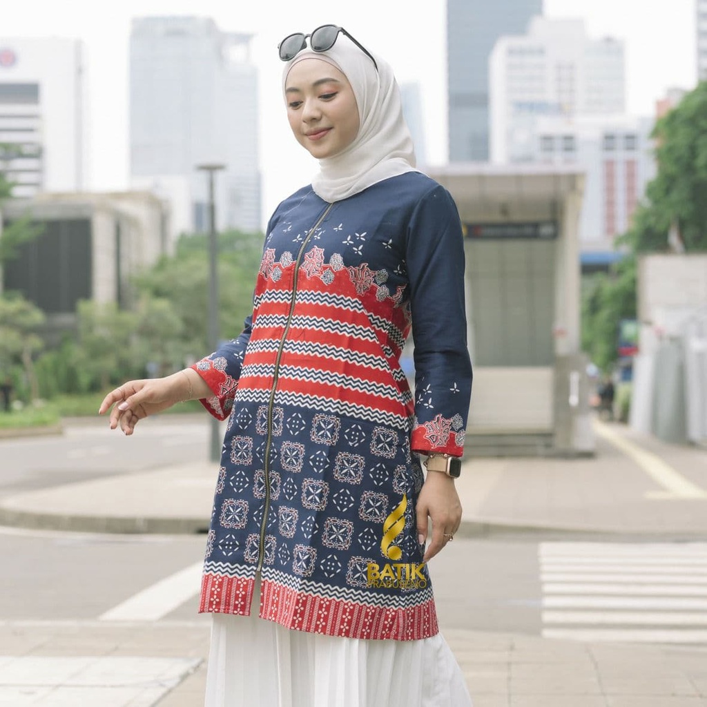 Tunik ITA Batik Wanita Prabuseno Original Ori Modern Lengan Panjang Jumbo Atasan Batik Kerja Busui B