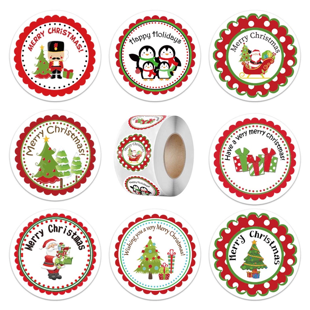 [500Pcs/Roll Merry Christmas Stickers] [Animals Snowman Trees Decorative Stickers] [Wrapping Gift Box Label Tags]