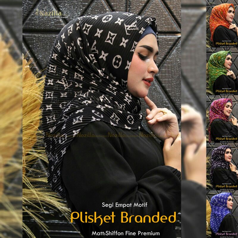 Jilbab Segi Empat Motif Plisket Polycatton Ori Nazilla-Livi Navy