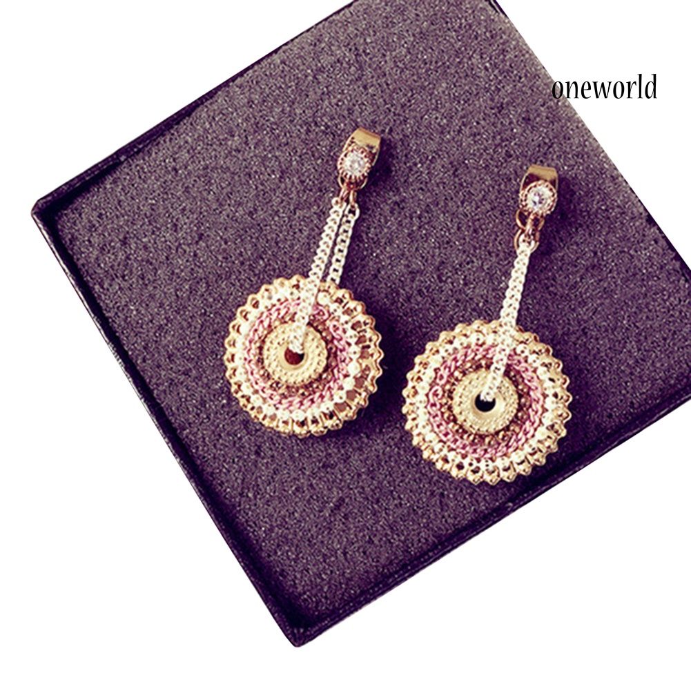 OW@ Women's Bohemian Round Handmade Pendant Drop Dangle Rhinestone Eardrop Earrings