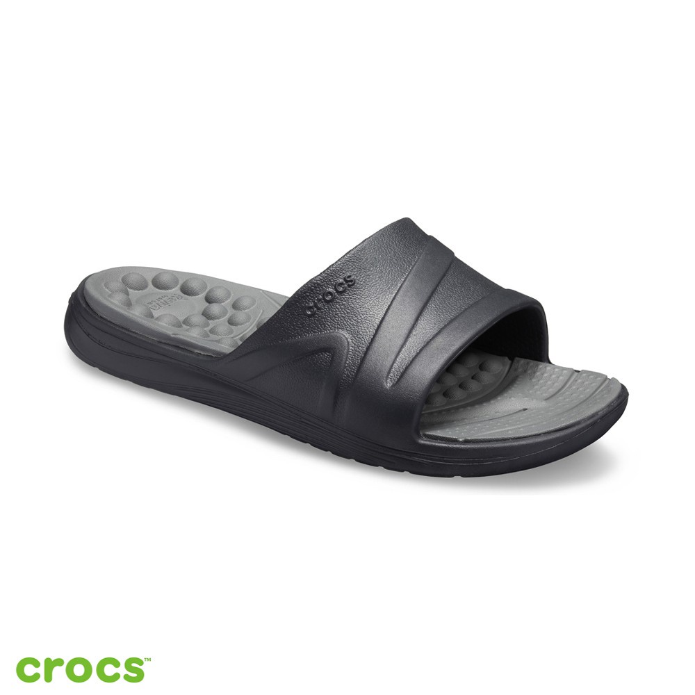 Crocs Reviva Slide / Sandal Unisex / Anti Air / Sandal Pria dan Wanita - Black Gray 205546-0DD