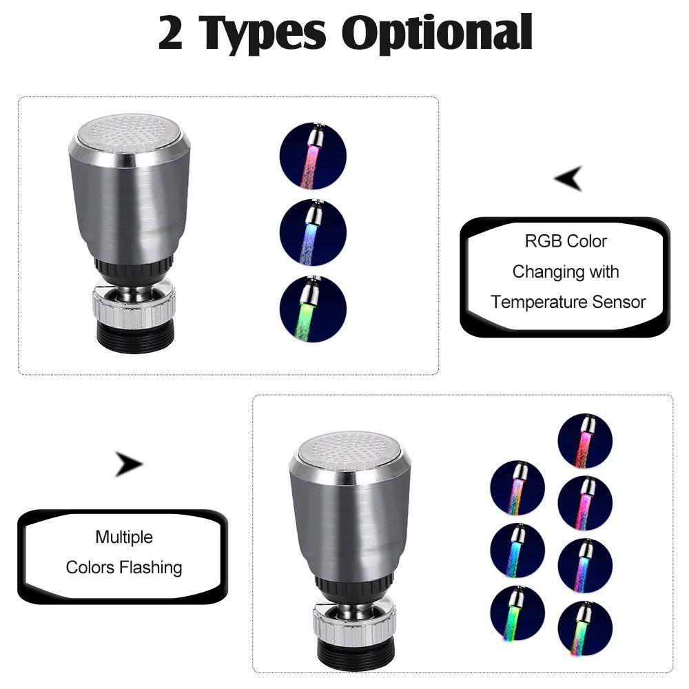 [Elegan] Keran Air LED 1pcs Dapat Diputar Kreatif RGB/Multiple Untuk Dapur, Kamar Mandi Tidak Perlu Baterai Spouts Aksesoris