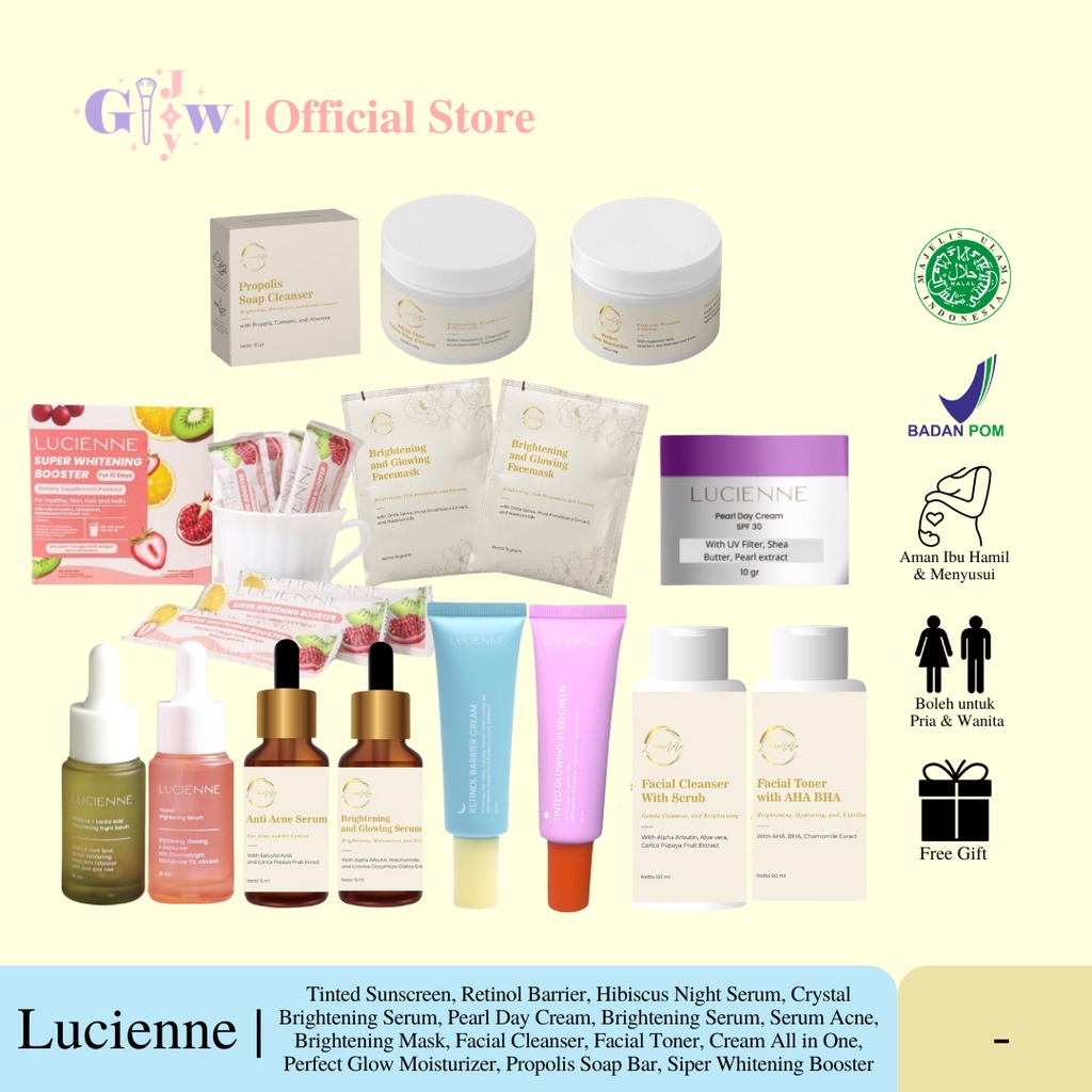 FREE GIFT RANDOM - LUCIENNE pearl day retinol night cream tinted suncreen serum hibiscus crystal masker brightening bright mask perfect glow moisturizer moist soap bar propolis facial cleanser anti acne cream all in one face toner super whitening collagen