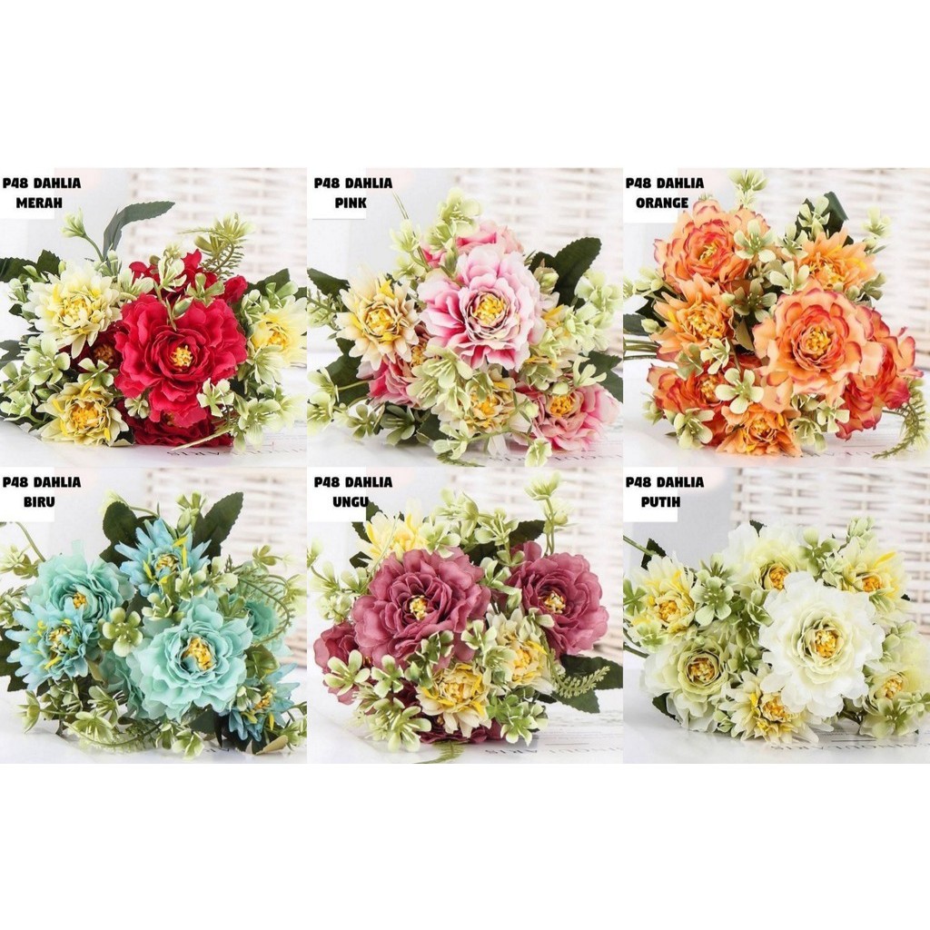 Bouquet Buket Bucket Bunga Plastik Hiasan Dekorasi Dekor Lamaran Pernikahan DAHLIA Artifisial Murah