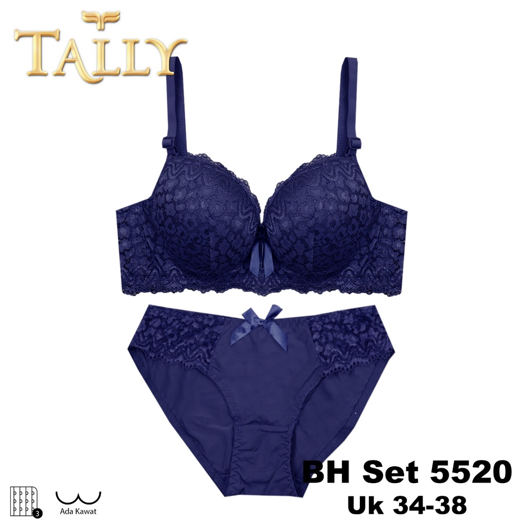 TOKO KL | TALLY Bra Set Ada Kawat Busa Tipis Bahan Brokat Cup B Kait 3 Bh Set Renda BS 5520