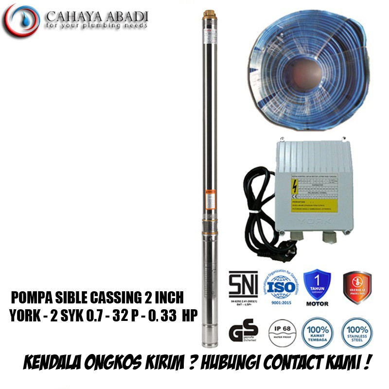 GROSIR - POMPA SIBLE 2 INCH - YORK 2 SYK 0.7 - 32P - 0.33 HP - 220 V - KABEL 30 M - SUBMERSIBLE