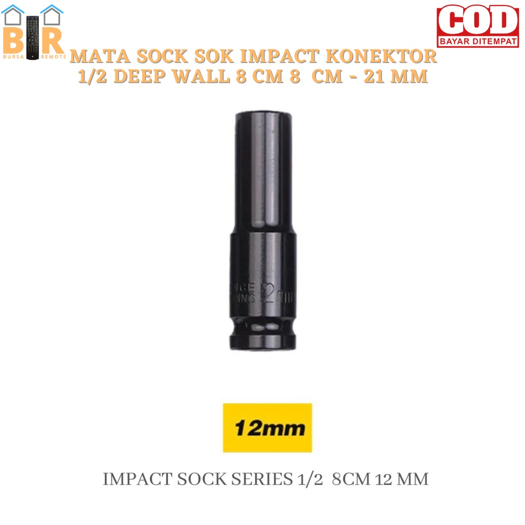 Mata Kunci Sock Sok Impact - Socket Hitam 1/2 Deep Wall Panjang Konektor 8MM-21MM