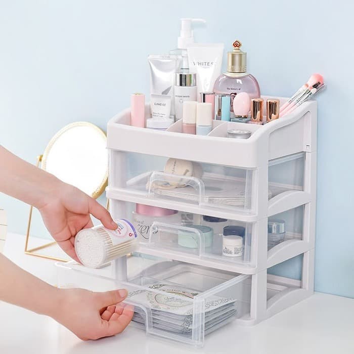 CUCI GUDANG Rak Kosmetik Kayu Ada Cermin Lubang Tisu Wooden Make Up Organizer Rak P3K Rak Serbaguna Multifungsi Lemari KOTAK