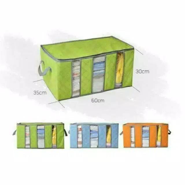 READY BDG STORAGE TIGA SEKAT BAMBOO CHARCOAL STORAGE PENYIMPANAN BAJU ORGANIZER BAJU RAK PORTABLE