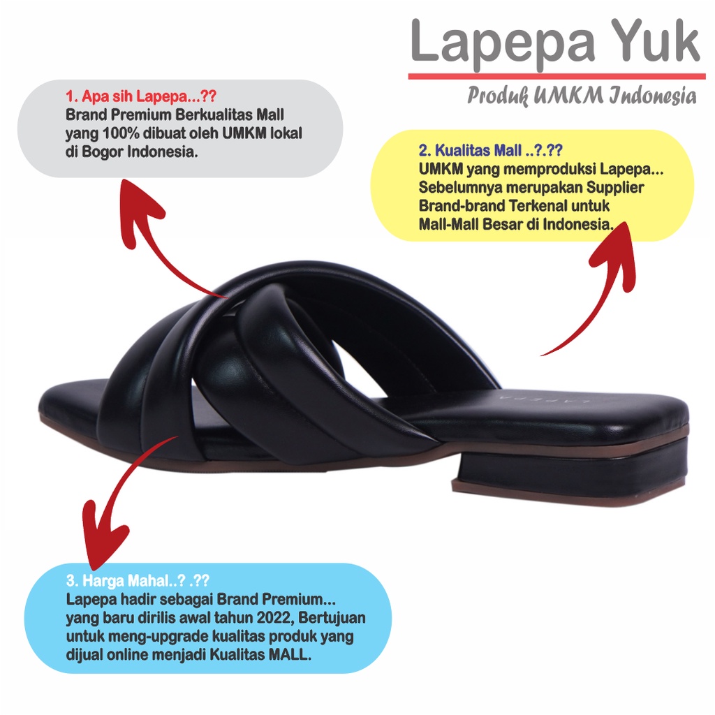 LAPEPA YUK - Sandal Wanita Teplek VEERA Sendal Cewek Platform Wedges Kondangan Hak Tinggi  2cm Model Silang 2 Size 36 37 38 39 40 Lucu Jalan Casual Santai Rumah Slop Warna BLACK Hitam Selop Premium Unik Original Kekinian Terbaru Shoes Mall Official Store