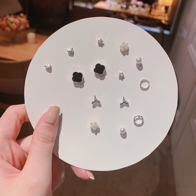 We Flower 7 Pairs S925 Silver Snowflake Butterfly Dolphin Stud Earrings Set for Women Girls Chic Ear Jewelry-9