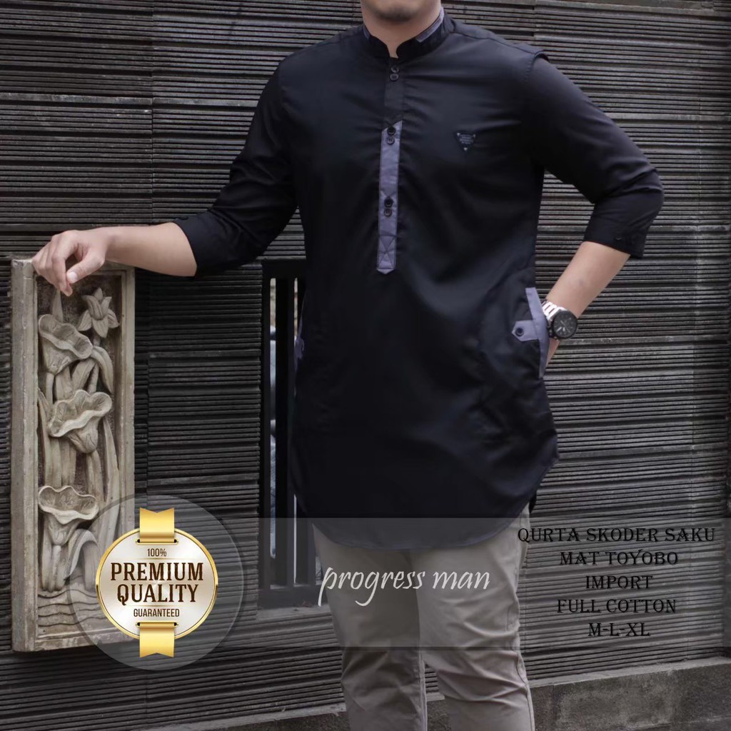 baju Koko kurta lengan 3/4 ,baju Koko pria,fashion muslim pria,kurta pakistan-pangsi hitam