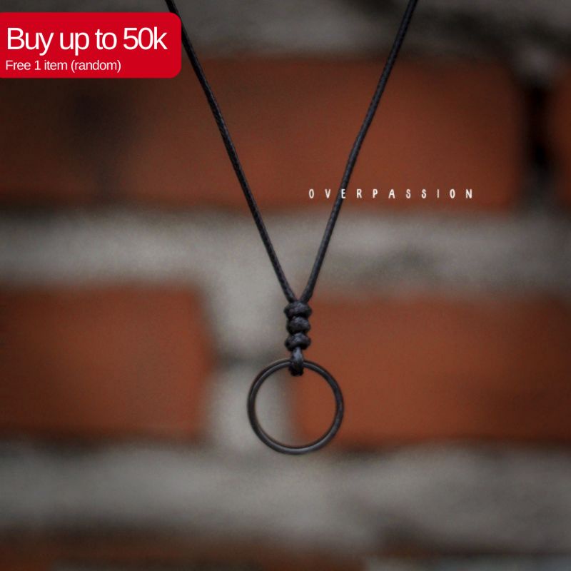 Kalung Cincin Hitam | Kalung Pria / Wanita | Kalung Tali | Stainles steel