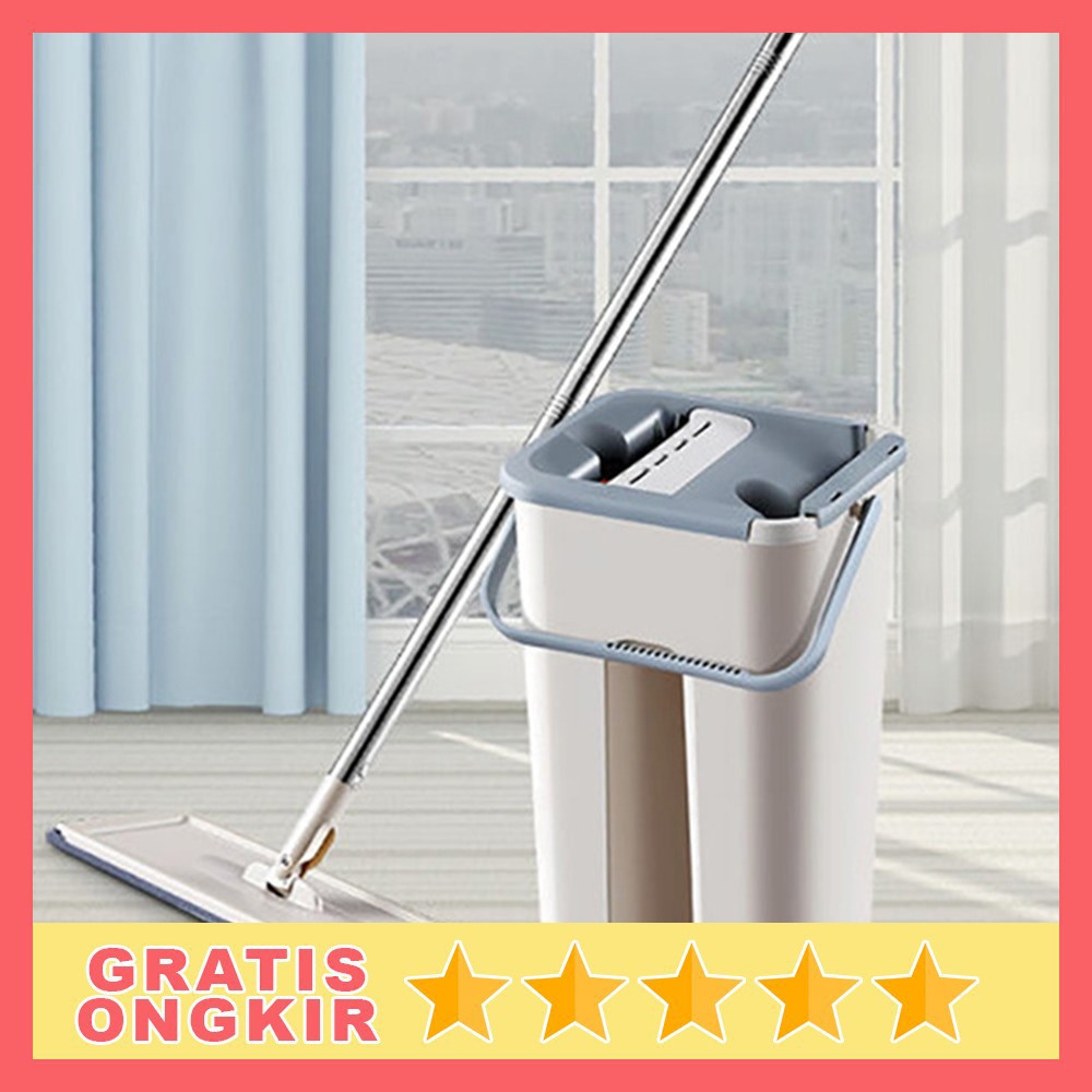 Alat Pel Mesin bersih lantai Set Automatic Magic Mop Flat Microfiber Bucket ISHOWTIENDA  FMI60 Grab