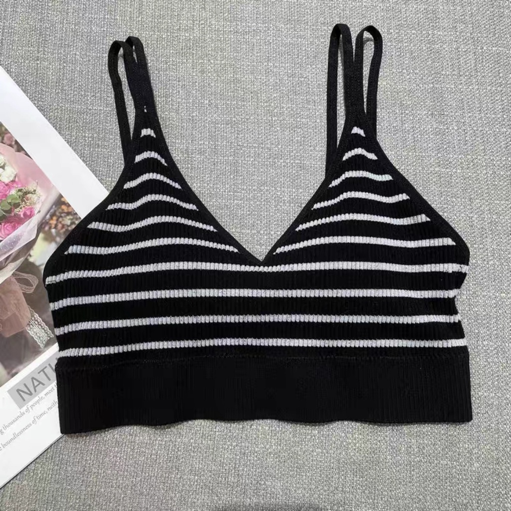 Women Stripe Tank Top Bra Double Strap 2069