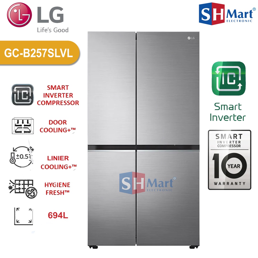 KULKAS LG SIDE BY SIDE GC-B257SLVL KAPASITAS 694 LITER INVERTER HEMAT LISTRIK NEW GARANSI RESMI