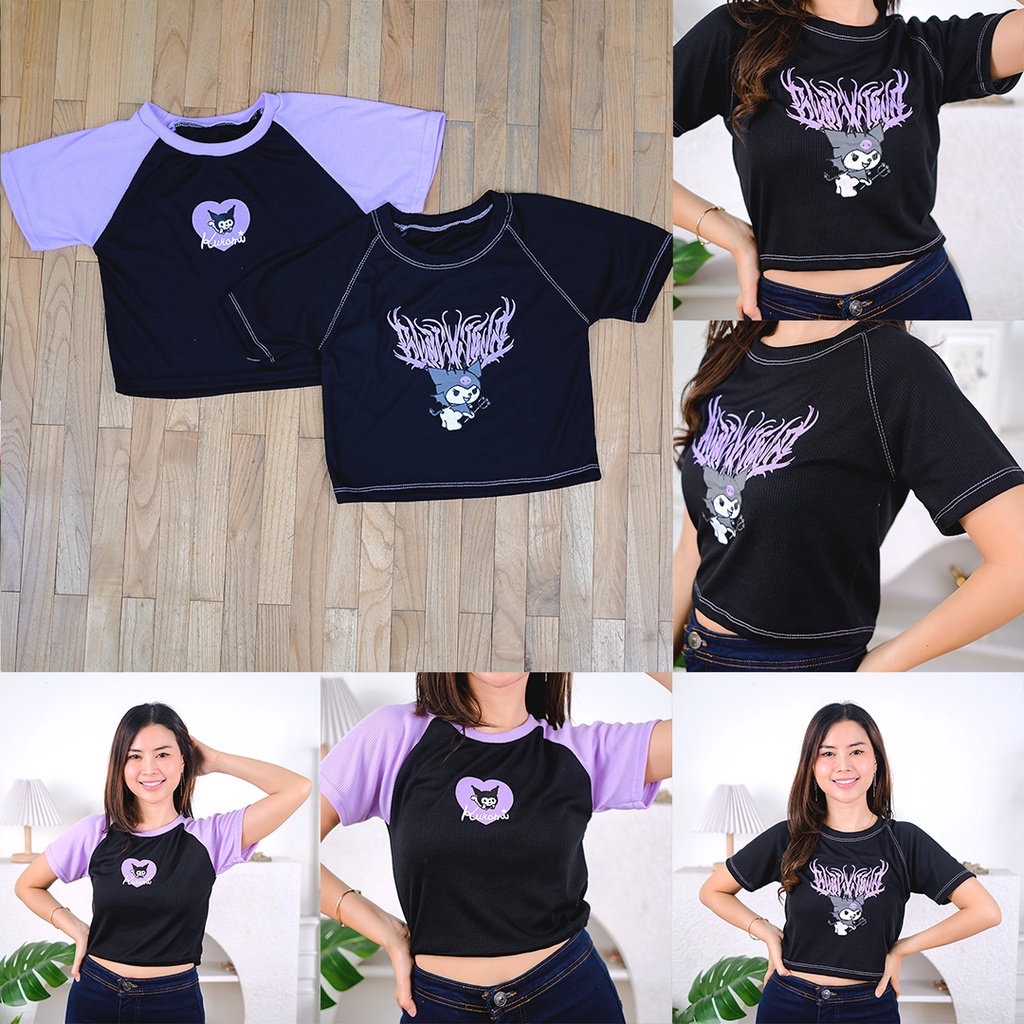 AFI - EC - Kaos Kuromi Purple Crop Top RIB (LD 88, P 40)