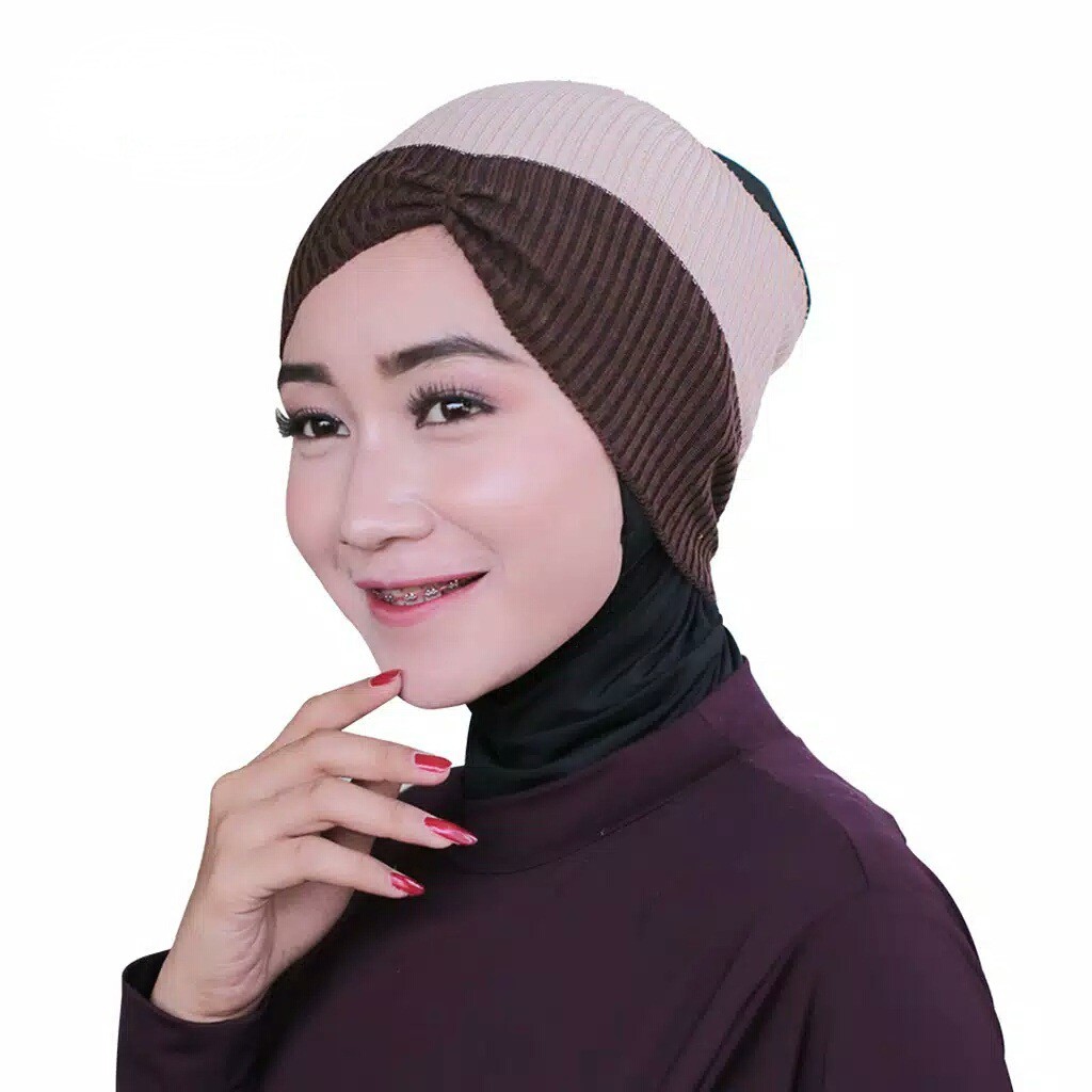 Bandana ciput rajut twotone Inner Hijab Anti Pusing