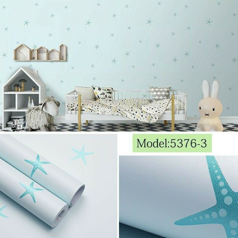 Wallpaper Dinding Motif Bintang Laut Dasar Biru 9sd10m x 45cm