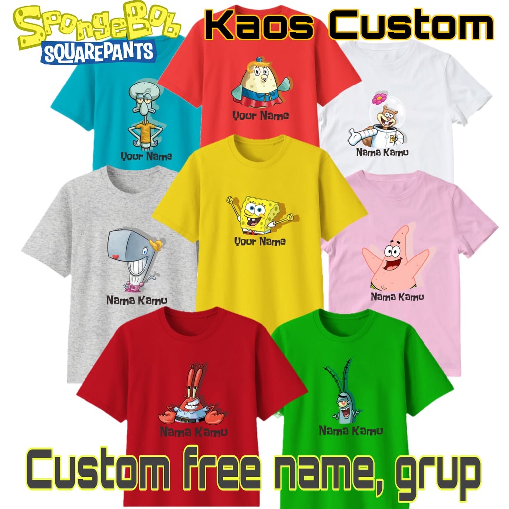 Kaos Nama Spongebob untuk Anak, Remaja, Dewasa, Big size