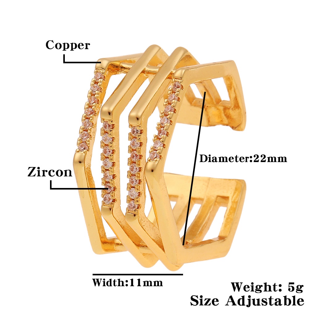 Eropa dan Amerika baru geometris multilayer cincin tembaga bertatahkan warna zirkon perhiasan tangan