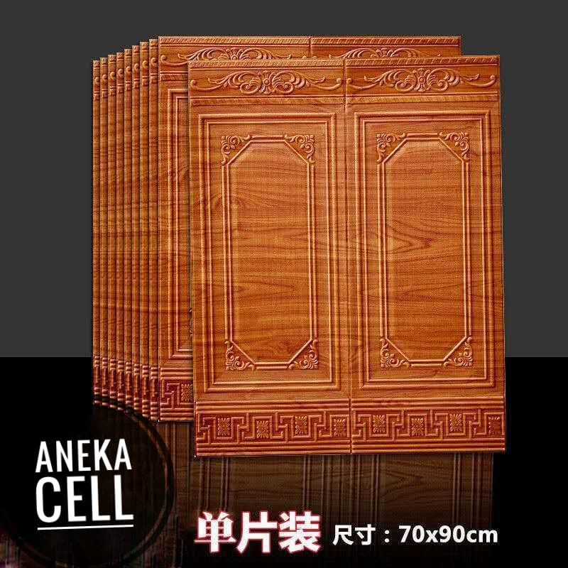 READY SEMUA WARNA [TEBAL] Wallpaper 3D Foam Tembok Dinding Motif Pintu Jendela/Stiker Foam 3D Dinding Dekorasi Ruangan-Dinding~Coklat Kayu