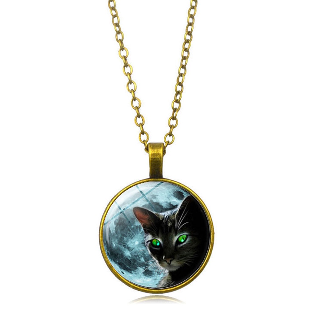 Hu Hu Hu Hu Hu Alat Bantu Pasang Kacamata♡ Kalung Rantai Liontin Cabochon Motif Kucing Gaya Vintage Untuk Wanita