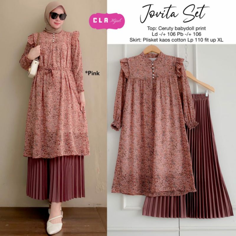 Jovita Set Setelan Tunik + Rok Plisket by CLA