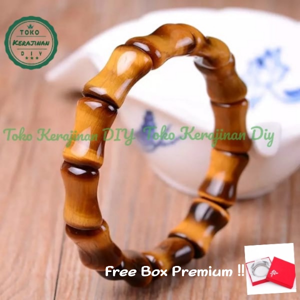 [ FREE BOX ] Gelang Batu Tiger Eye Motif Bambu Gelang Batu Alam Pria Wanita