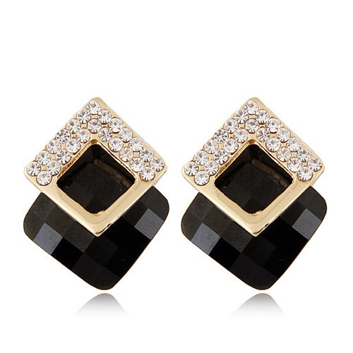 LRC Anting Color Diamond&amp;square Shape Gemstone Decorated Three-dimensional Earrings