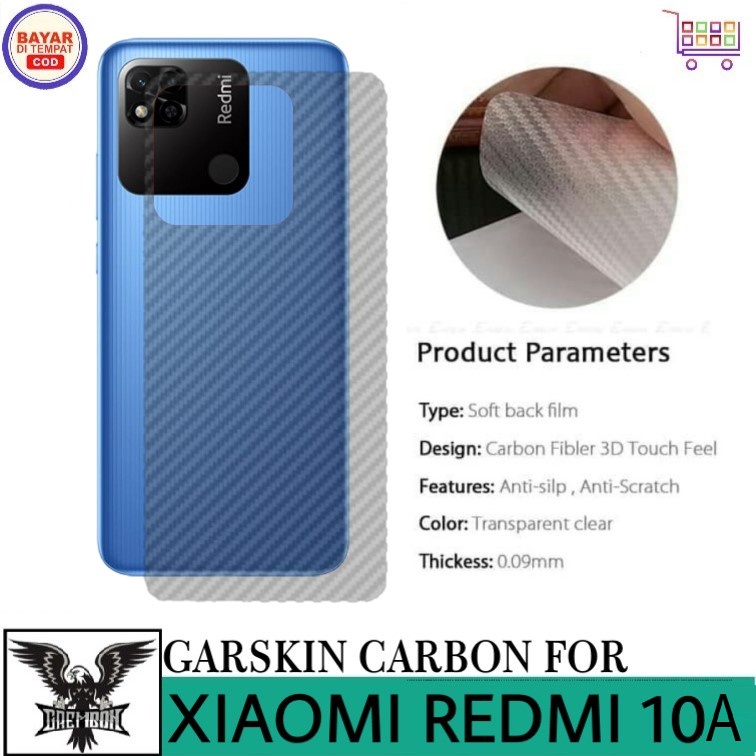 Promo Garskin Carbon XIAOMI REDMI 10A Anti Gores Belakang Handphone Anti Lengket Bekas Lem