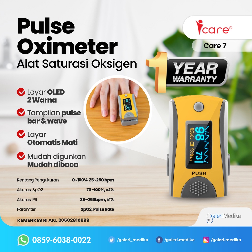 Pulse Oximeter Care7 OLED Screen - Alat Ukur Kadar Oksigen / Saturasi Oksigen / Pulse Oxymeter