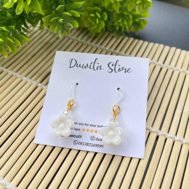 HANDMADE ANTING ANAK/DEWASA KAITAN PLASTIK MOTIF BUNGA MINI(GOLD)