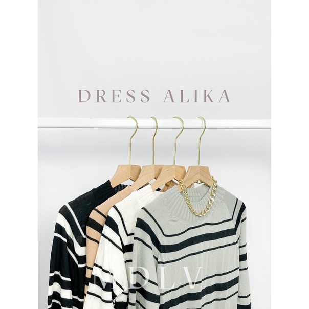 MDLV ~ Dress Alika Rajut Salur Dress Garis Dress Salur Rajut Fashion Wanita