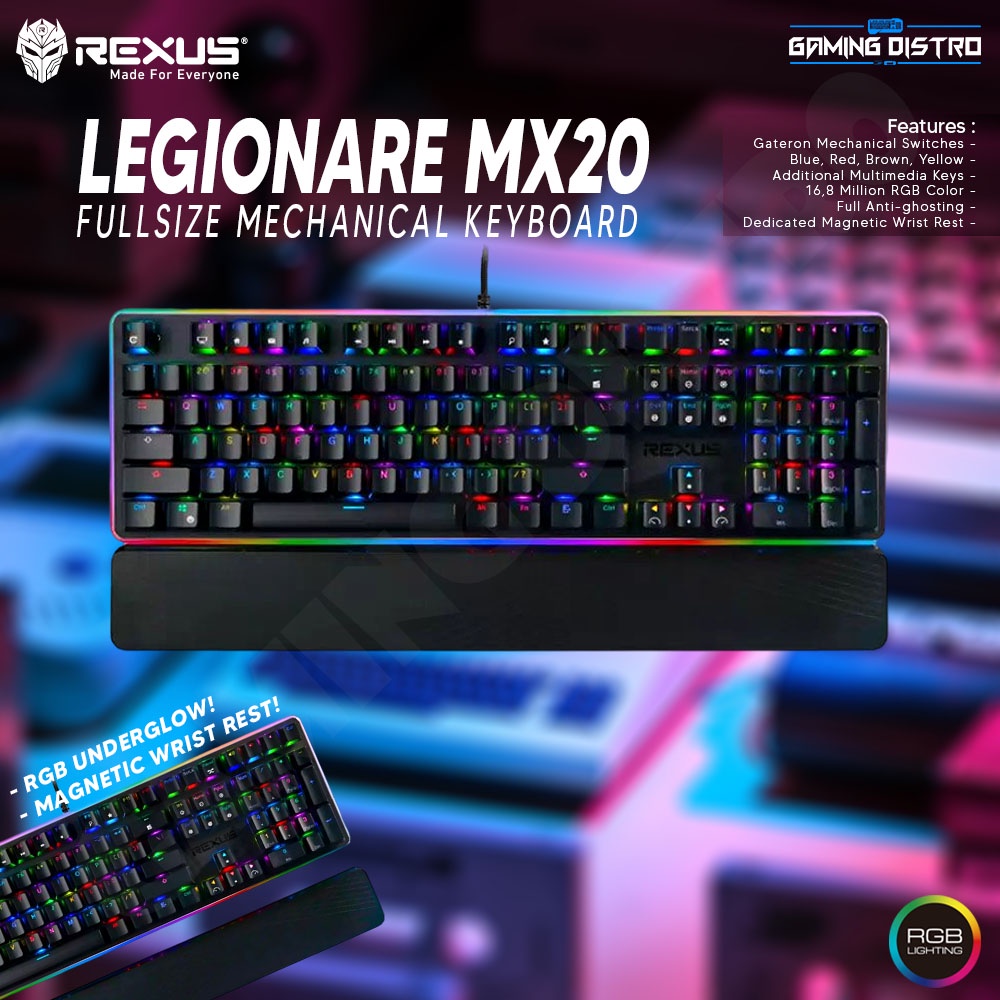 Rexus Legionare MX20 Pro Keyboard Mekanik RGB 108 Tombol Full-size