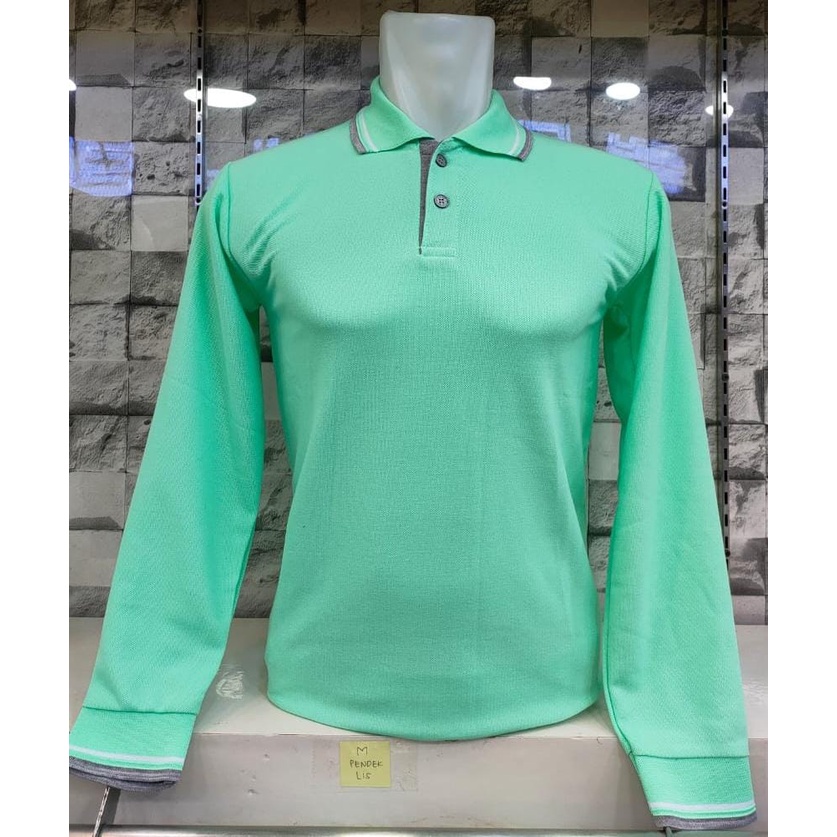 Kaos Kerah Polo Shirt Lis Lengan Panjang Warna Hijau Mint Untuk Cewe Cowo Seragam Partai
