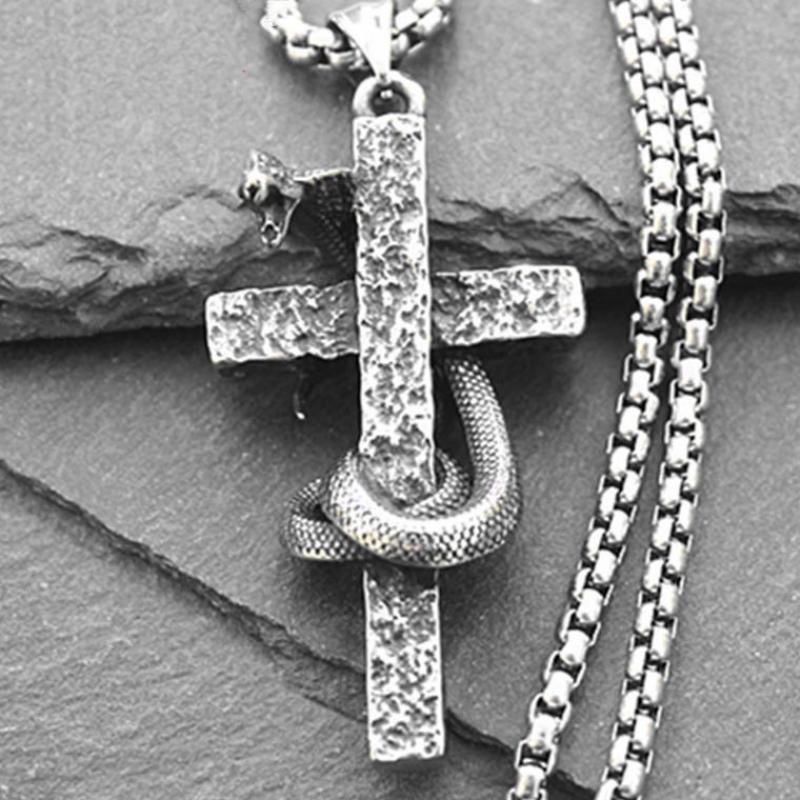 Cold wind men's snake cross pendant necklace Men's domineering jewelry accessories necklace