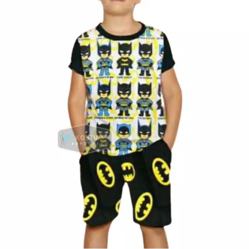 SETELAN ANAK PENDEK BATMAN BARIS BATMAN KARTUN FULL PRINT TERBARU TERLARIS